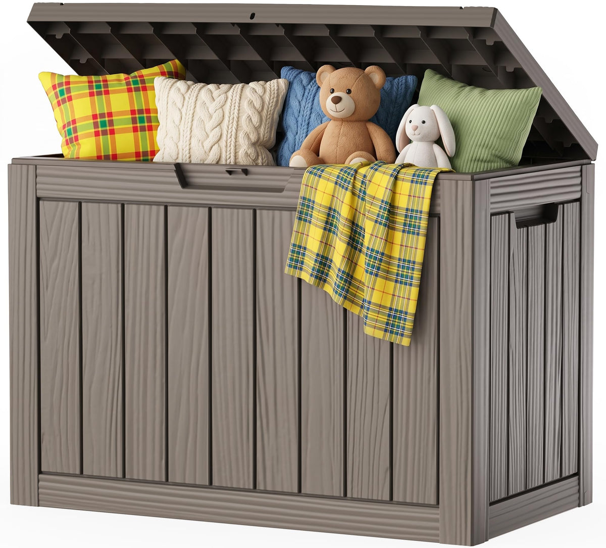 Outdoor Storage Box, 170 Gal Waterproof Resin Deck Box w/Support Rod