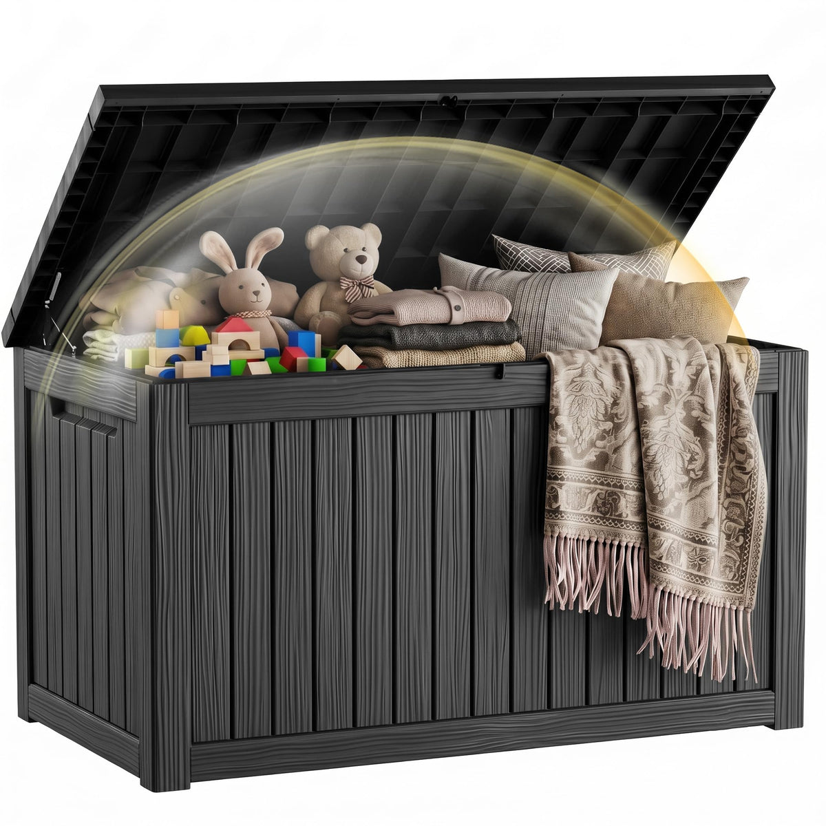 EFU Outdoor Storage Box 42 Gallon Deck Box, Waterproof Resin, Black