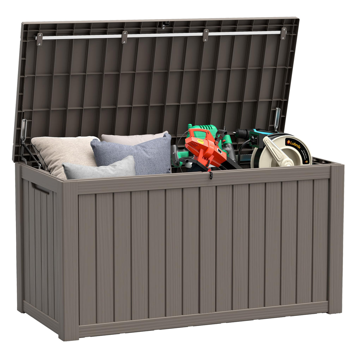 Outdoor Storage Box, Resin Deck Boxes outdoor, Waterproof Storage Box Lockable Lid (Black, 50 Gallon)