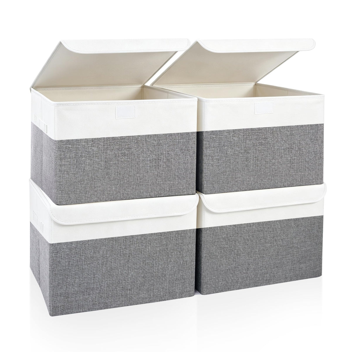 Bagnizer Large 17" 42 Quarts Collapsible Stackable Storage Bins with Lids [3-Pack] Foldable Fabric Linen Storage Boxes Cube, Closet Organizer Baskets with Label for Home (16.7 x 12 x 12, Gray)