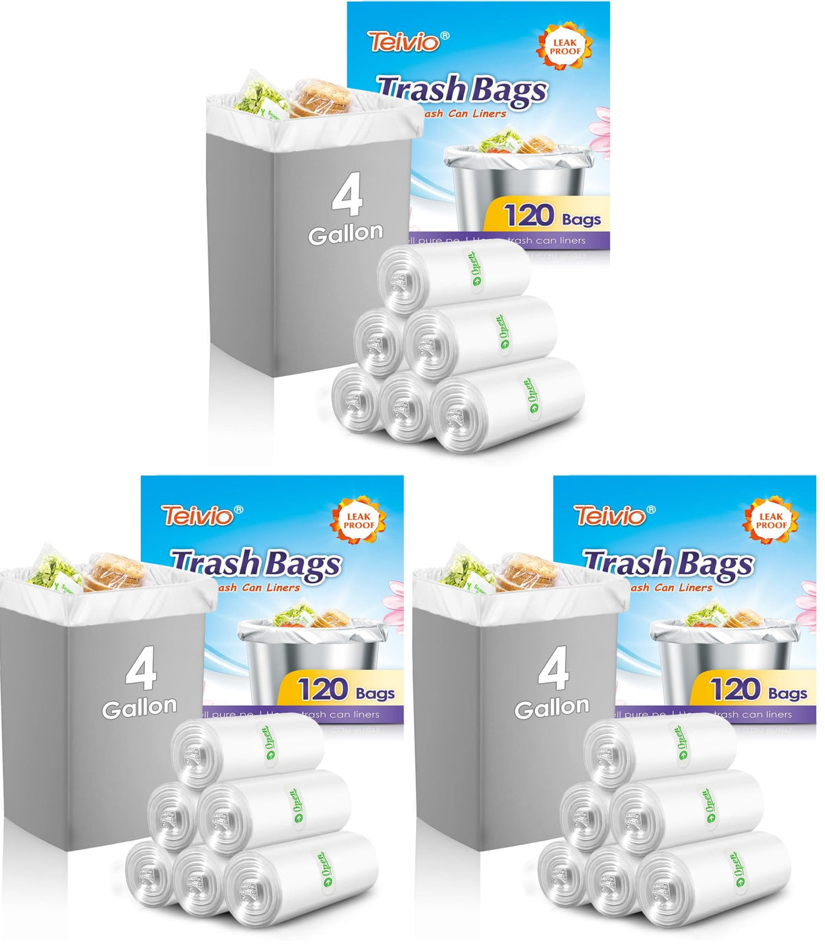 Teivio Medium Clear Trash Bags 8 Gallon 330 Count Kitchen Garbage Bags