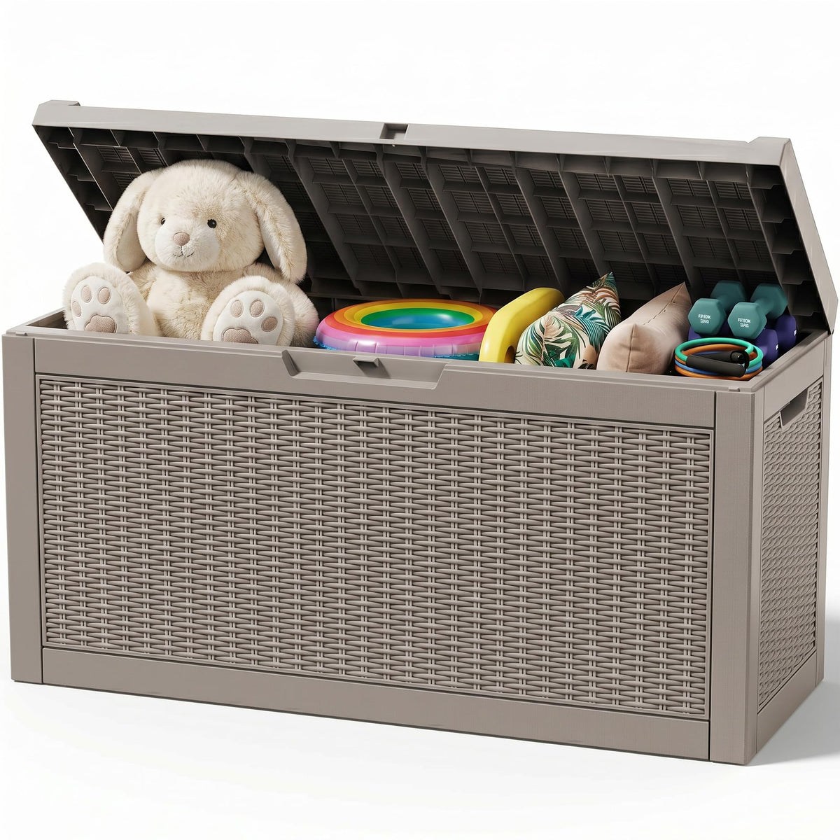 Outdoor Storage Box, 170 Gal Waterproof Resin Deck Box w/Support Rod