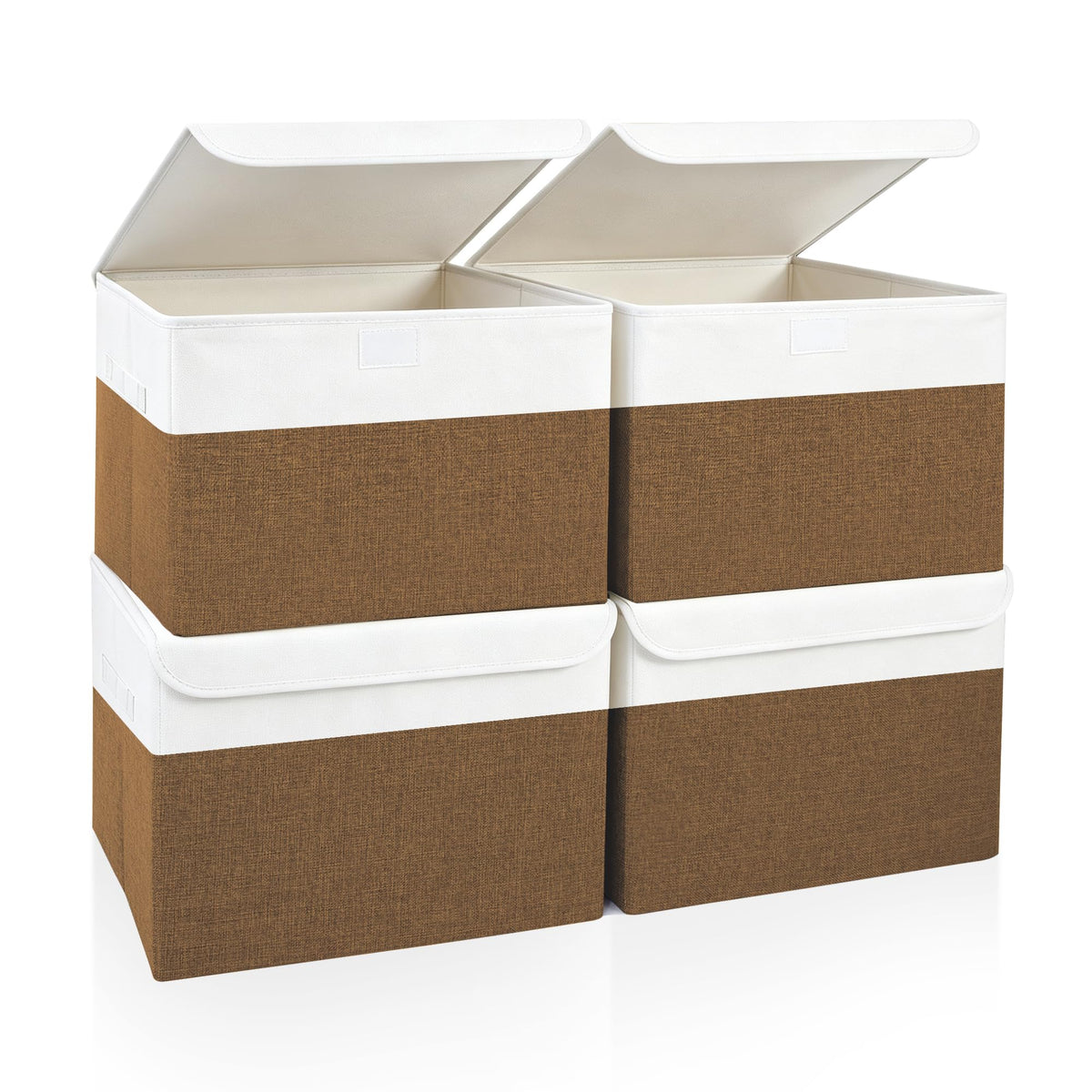 Bagnizer Large 17" 42 Quarts Collapsible Stackable Storage Bins with Lids [3-Pack] Foldable Fabric Linen Storage Boxes Cube, Closet Organizer Baskets with Label for Home (16.7 x 12 x 12, Gray)