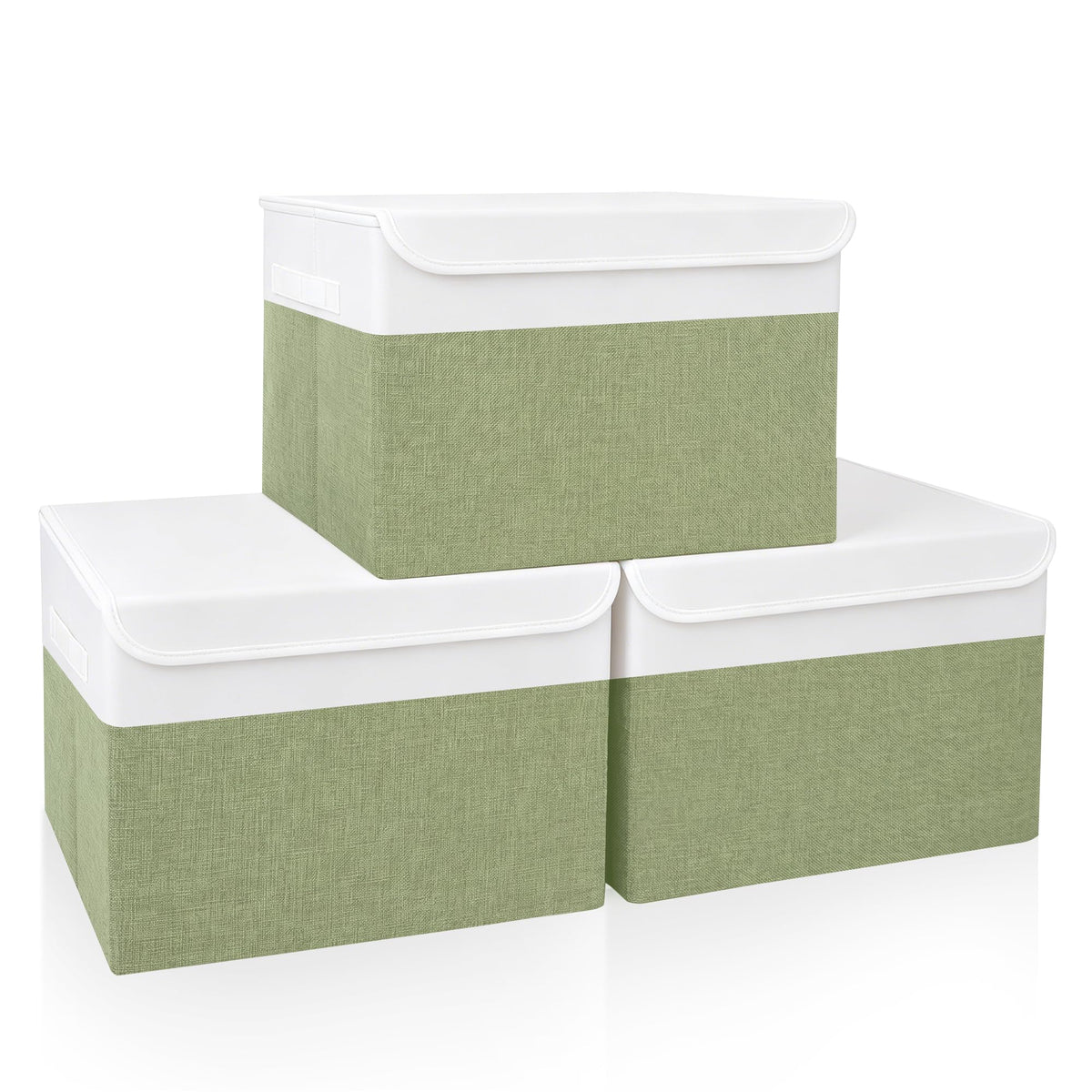 Bagnizer Large 17" 42 Quarts Collapsible Stackable Storage Bins with Lids [3-Pack] Foldable Fabric Linen Storage Boxes Cube, Closet Organizer Baskets with Label for Home (16.7 x 12 x 12, Gray)