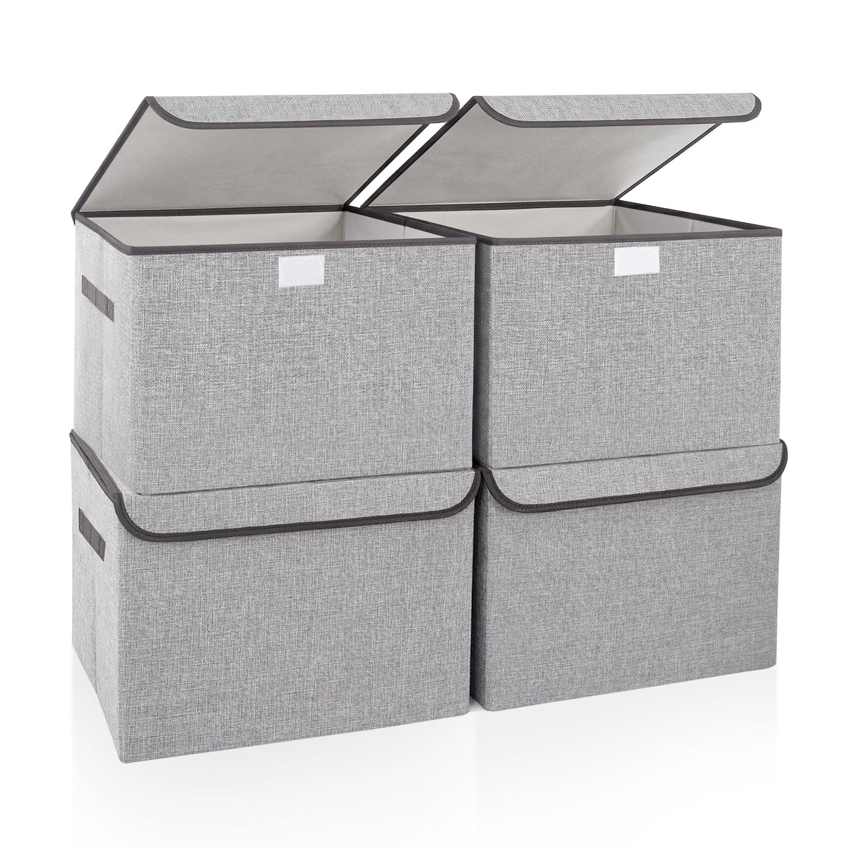 Bagnizer Large 17" 42 Quarts Collapsible Stackable Storage Bins with Lids [3-Pack] Foldable Fabric Linen Storage Boxes Cube, Closet Organizer Baskets with Label for Home (16.7 x 12 x 12, Gray)