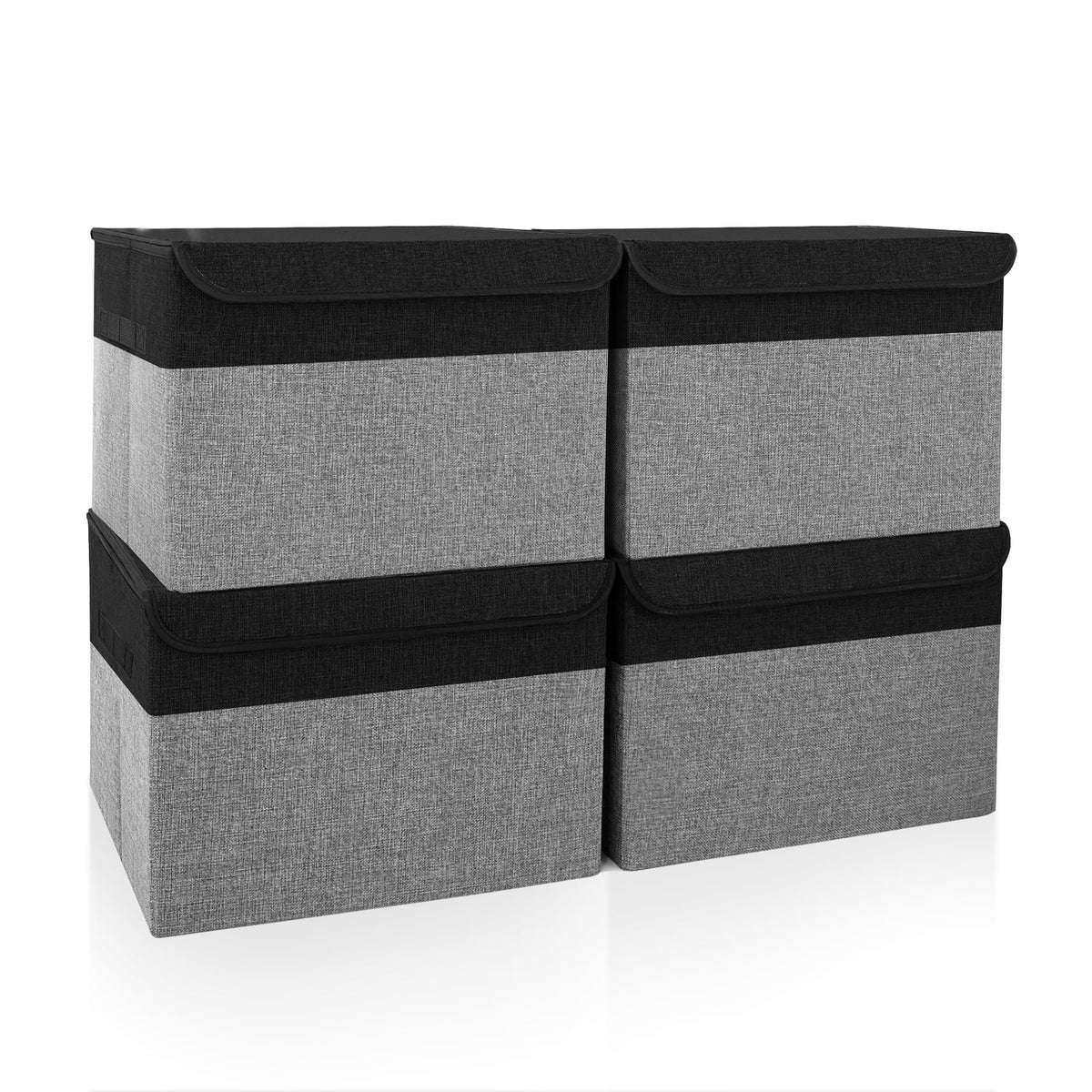 Bagnizer Large 17" 42 Quarts Collapsible Stackable Storage Bins with Lids [3-Pack] Foldable Fabric Linen Storage Boxes Cube, Closet Organizer Baskets with Label for Home (16.7 x 12 x 12, Gray)