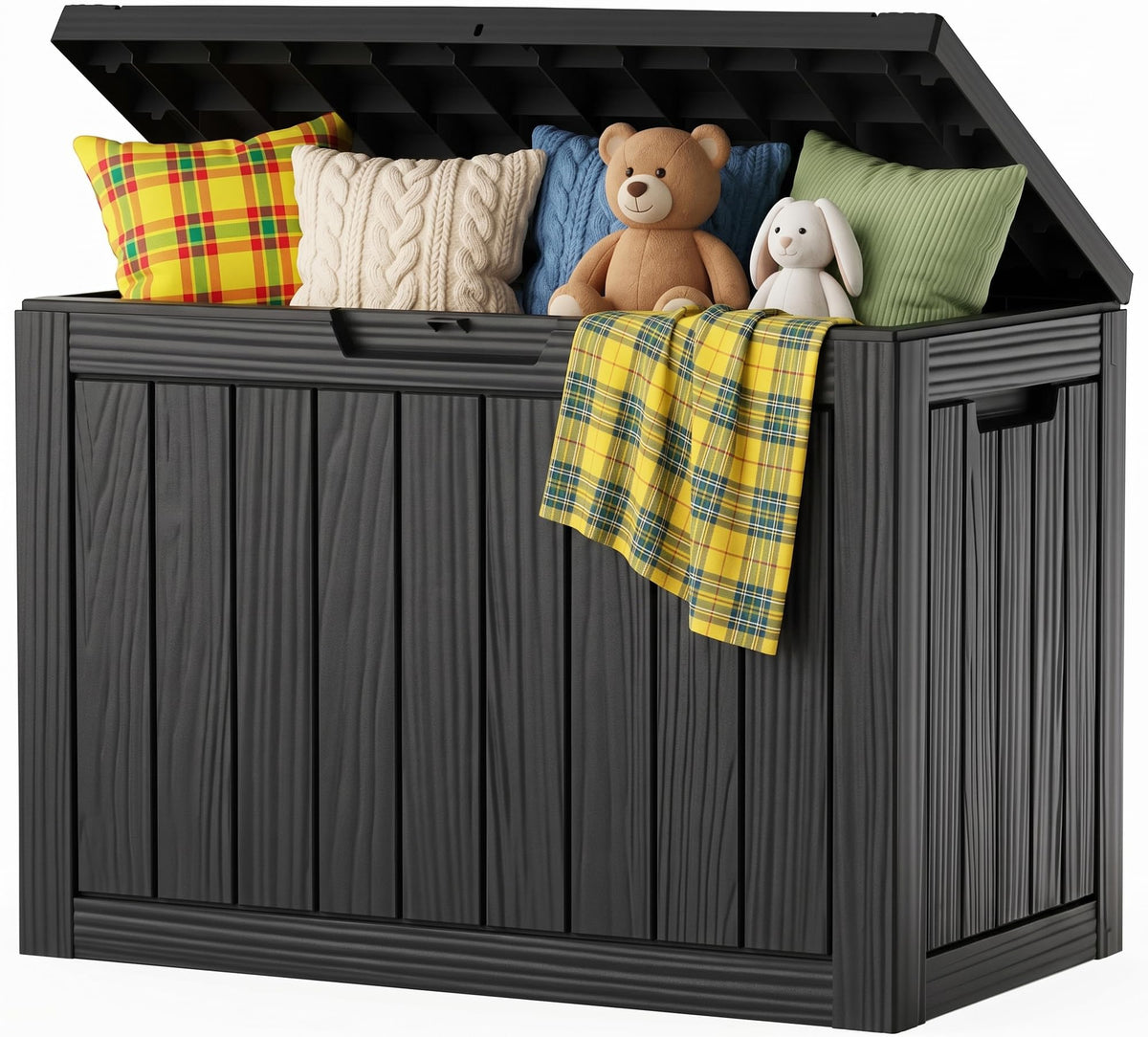 Outdoor Storage Box, 170 Gal Waterproof Resin Deck Box w/Support Rod