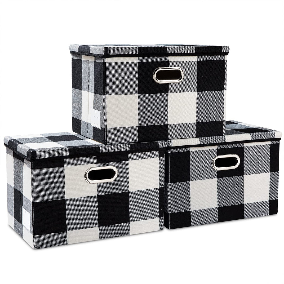 PRANDOM Large Collapsible Storage Bins with Lids [3-Pack] Linen/Cotton Blend Foldable Storage Boxes Organizer Containers Baskets Cube with Cover for Home Bedroom Closet Office Nursery(17.7x11.8x11.8)