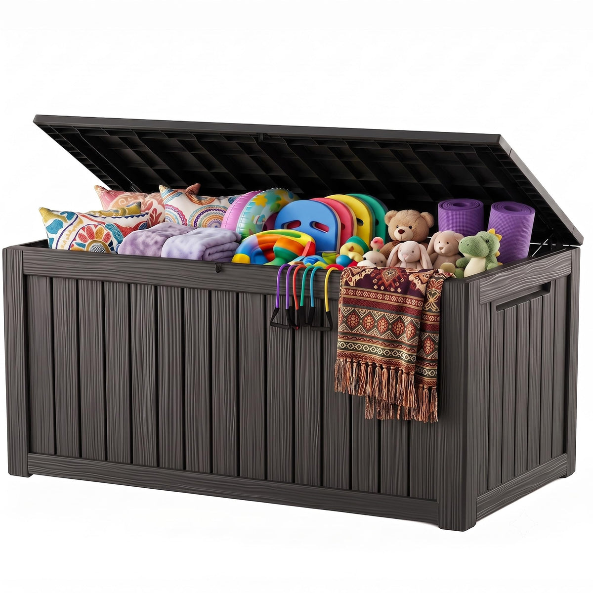 Outdoor Storage Box, 170 Gal Waterproof Resin Deck Box w/Support Rod