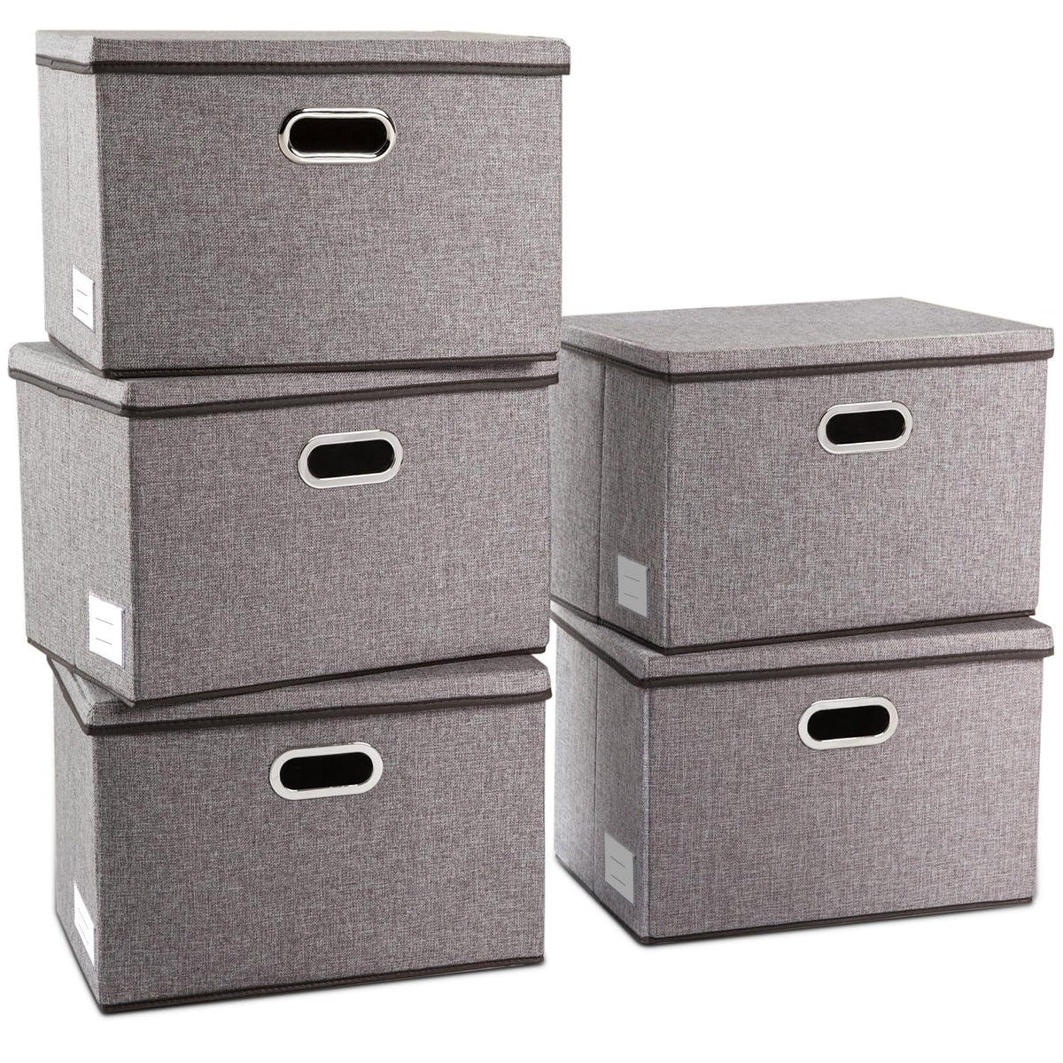 PRANDOM Large Collapsible Storage Bins with Lids [3-Pack] Linen/Cotton Blend Foldable Storage Boxes Organizer Containers Baskets Cube with Cover for Home Bedroom Closet Office Nursery(17.7x11.8x11.8)