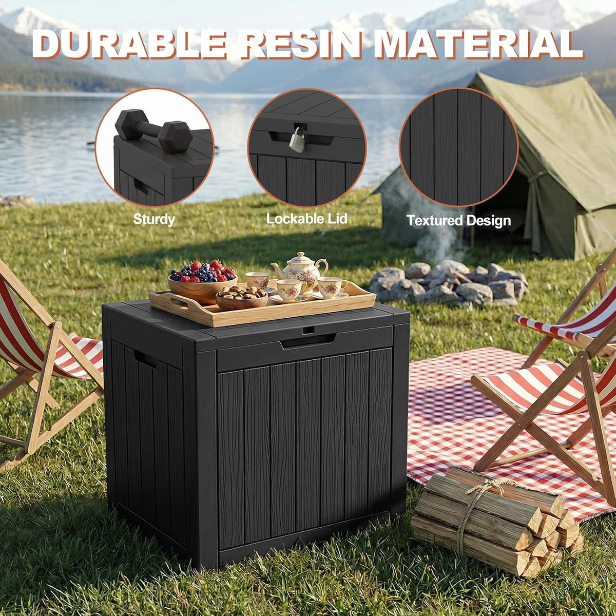 EFU Outdoor Storage Box 42 Gallon Deck Box, Waterproof Resin, Black