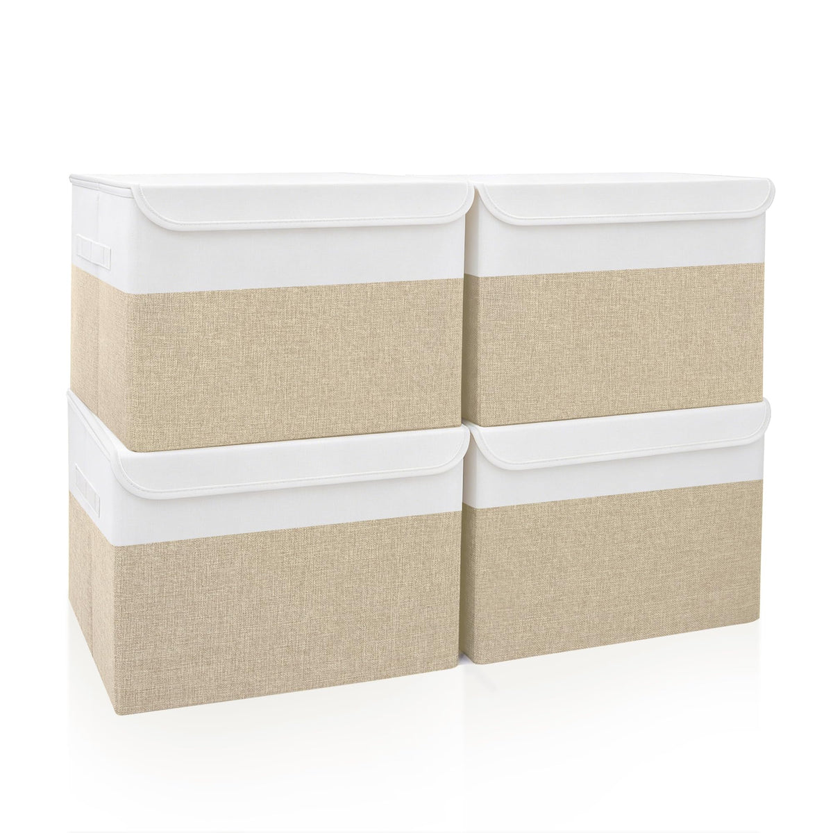 Bagnizer Large 17" 42 Quarts Collapsible Stackable Storage Bins with Lids [3-Pack] Foldable Fabric Linen Storage Boxes Cube, Closet Organizer Baskets with Label for Home (16.7 x 12 x 12, Gray)