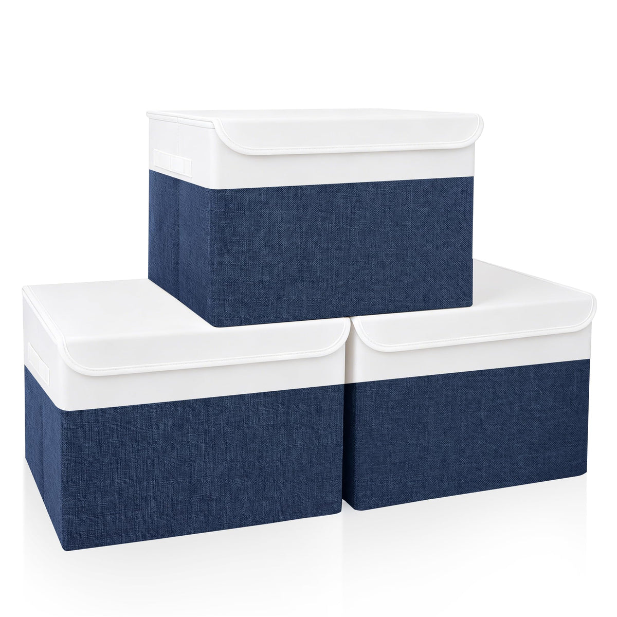 Bagnizer Large 17" 42 Quarts Collapsible Stackable Storage Bins with Lids [3-Pack] Foldable Fabric Linen Storage Boxes Cube, Closet Organizer Baskets with Label for Home (16.7 x 12 x 12, Gray)