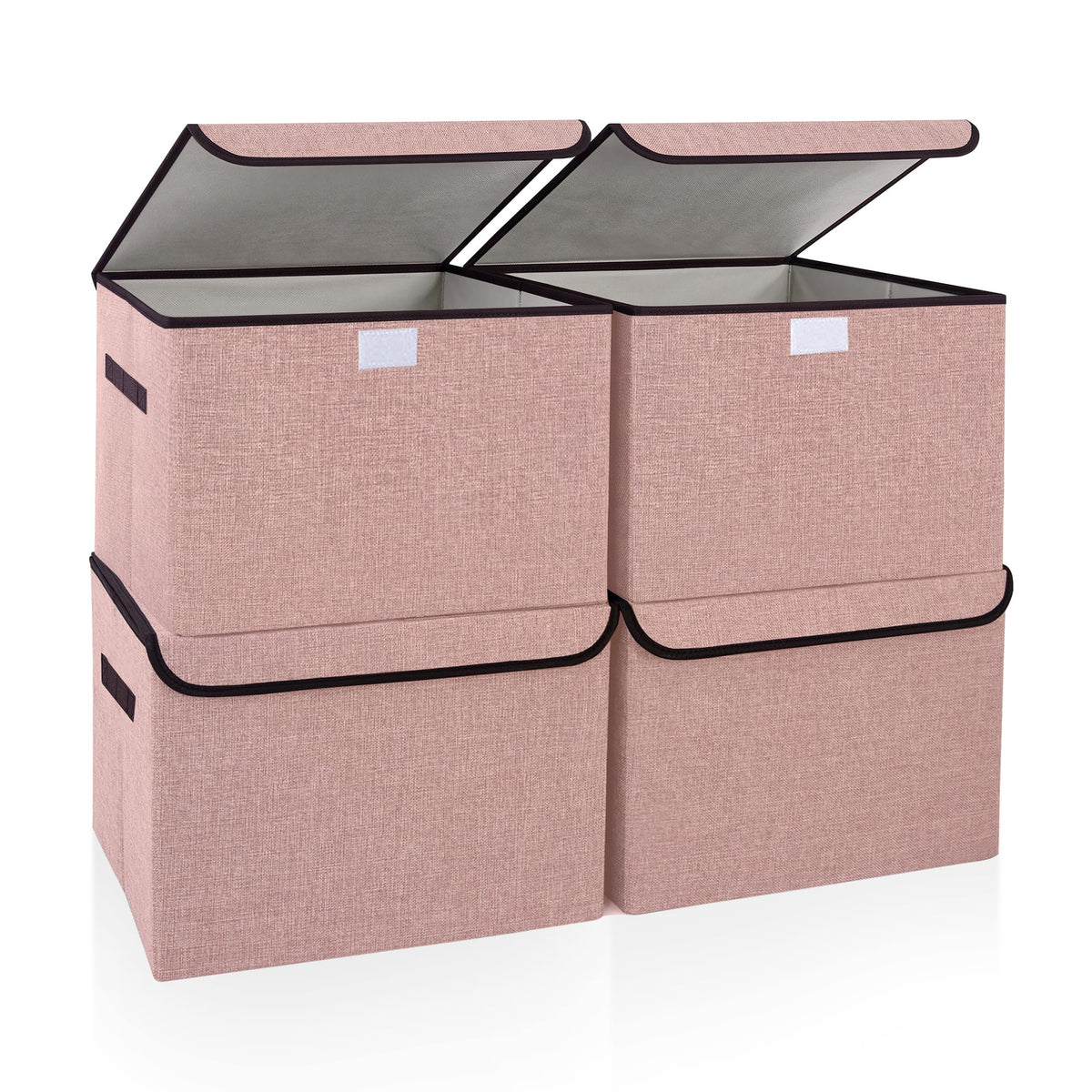 Bagnizer Large 17" 42 Quarts Collapsible Stackable Storage Bins with Lids [3-Pack] Foldable Fabric Linen Storage Boxes Cube, Closet Organizer Baskets with Label for Home (16.7 x 12 x 12, Gray)