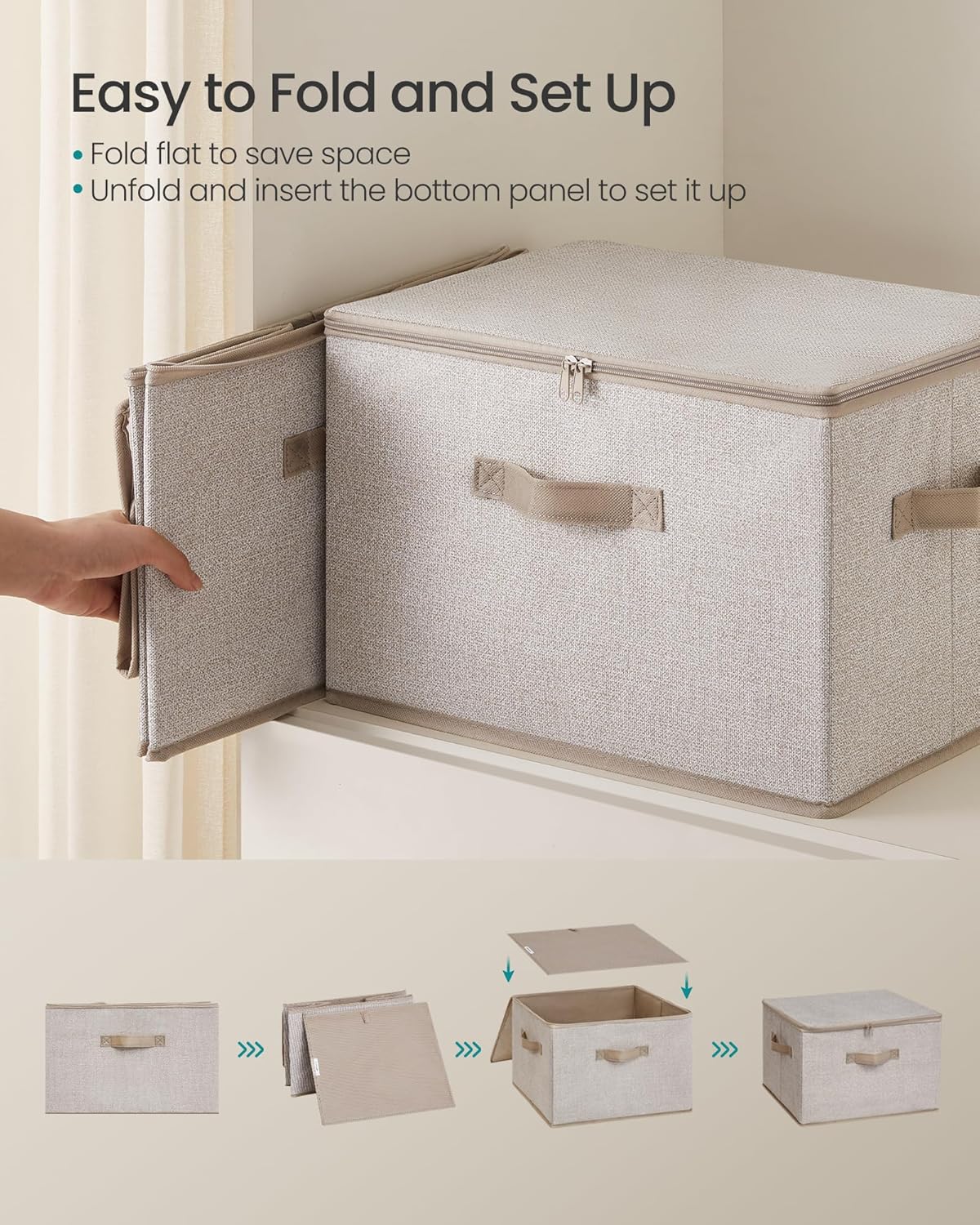SONGMICS Set of 3 Storage Bins with Zipper Lids, 31 Quart Storage Boxes