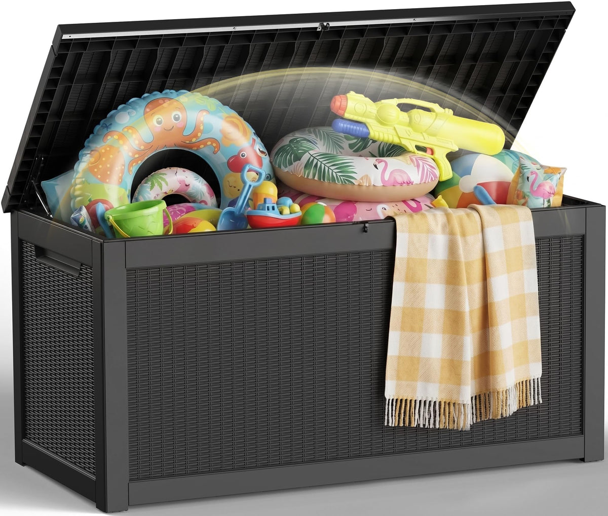 EFU Outdoor Storage Box 42 Gallon Deck Box, Waterproof Resin, Black
