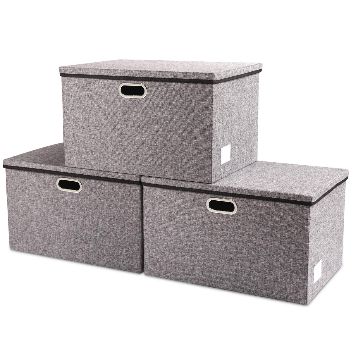 PRANDOM Large Collapsible Storage Bins with Lids [3-Pack] Linen/Cotton Blend Foldable Storage Boxes Organizer Containers Baskets Cube with Cover for Home Bedroom Closet Office Nursery(17.7x11.8x11.8)