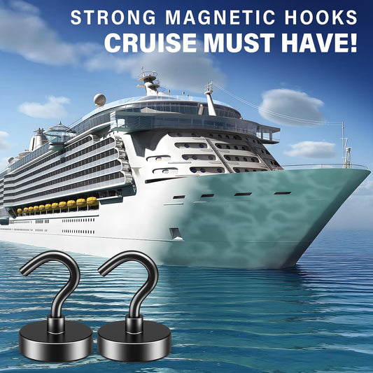 FINDMAG Magnetic Hooks for Cruise Cabins, 20 Pack 50LB+ Black Magnet Hooks