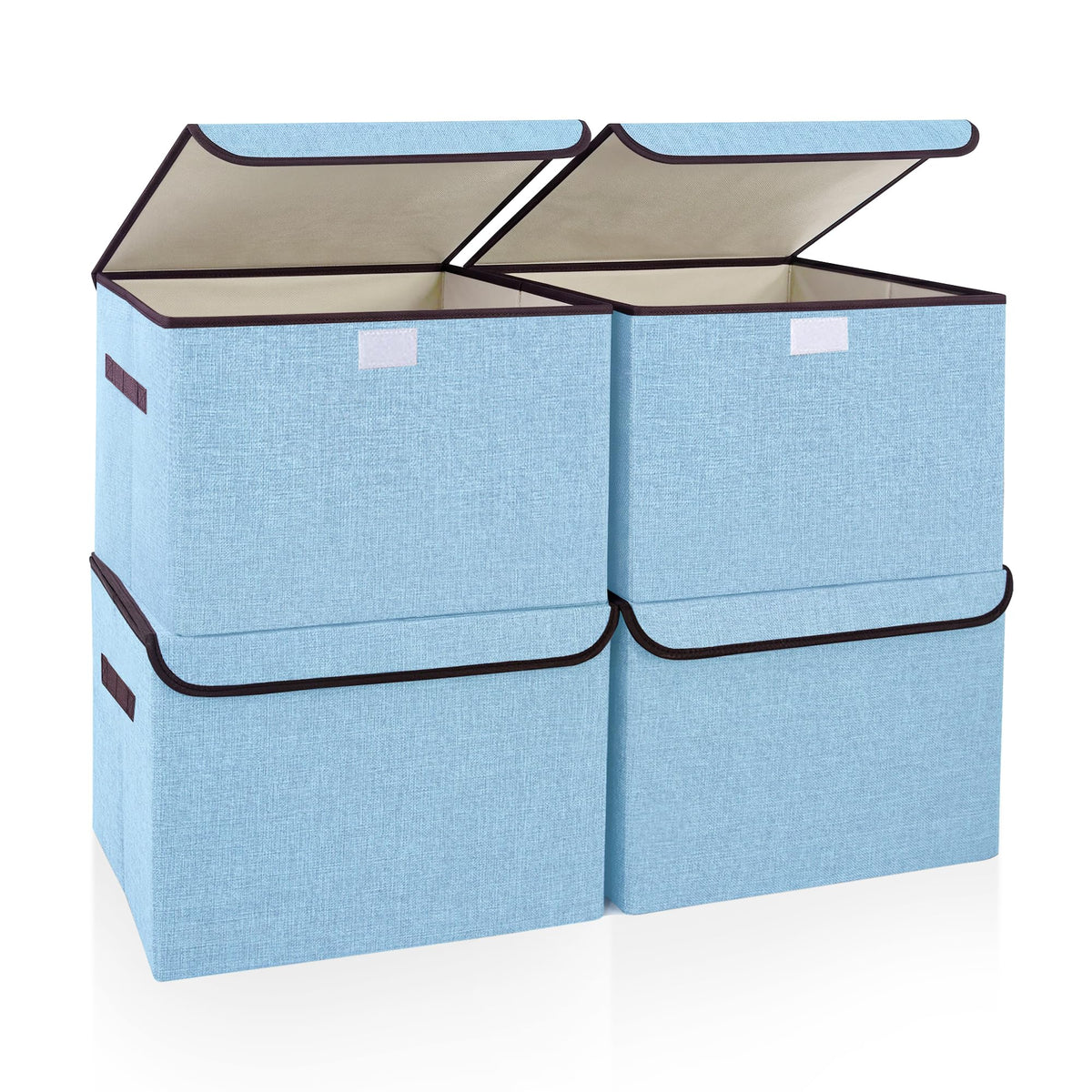 Bagnizer Large 17" 42 Quarts Collapsible Stackable Storage Bins with Lids [3-Pack] Foldable Fabric Linen Storage Boxes Cube, Closet Organizer Baskets with Label for Home (16.7 x 12 x 12, Gray)