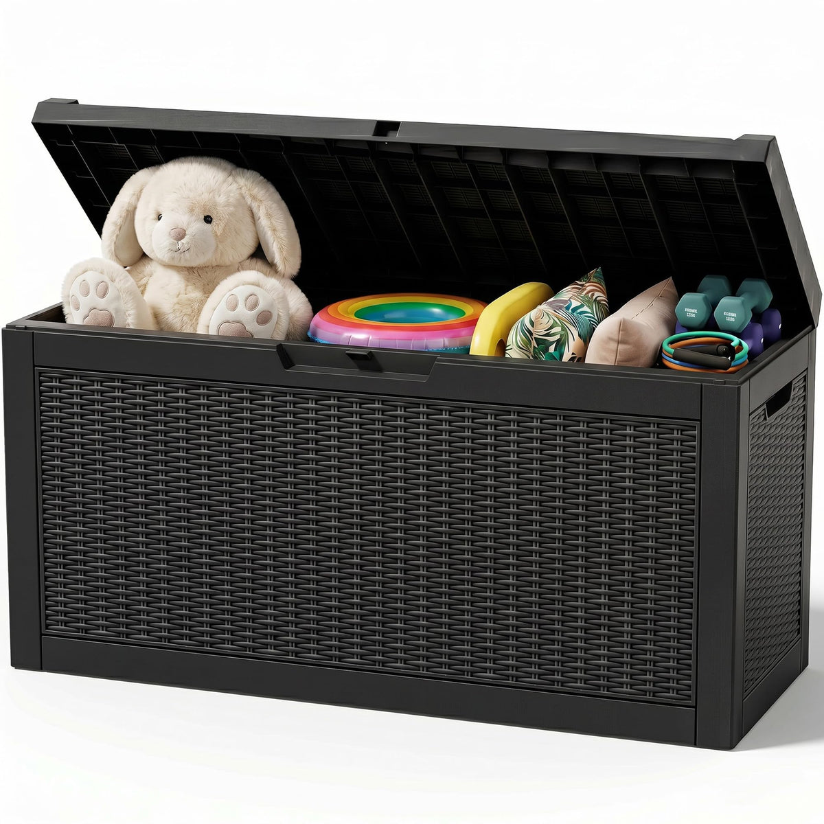Outdoor Storage Box, 170 Gal Waterproof Resin Deck Box w/Support Rod