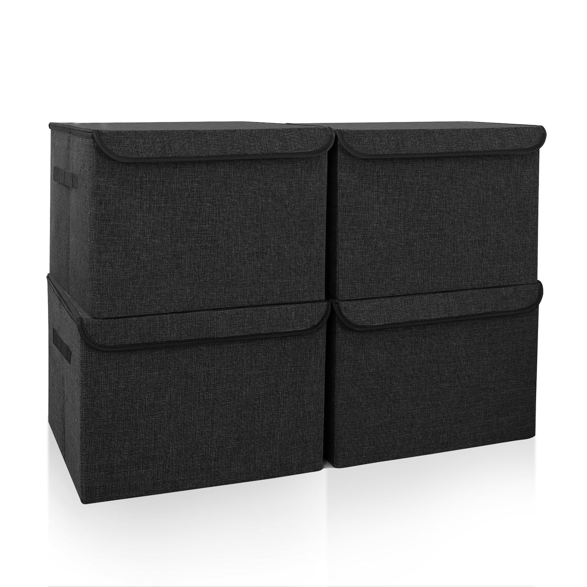 Bagnizer Large 17" 42 Quarts Collapsible Stackable Storage Bins with Lids [3-Pack] Foldable Fabric Linen Storage Boxes Cube, Closet Organizer Baskets with Label for Home (16.7 x 12 x 12, Gray)