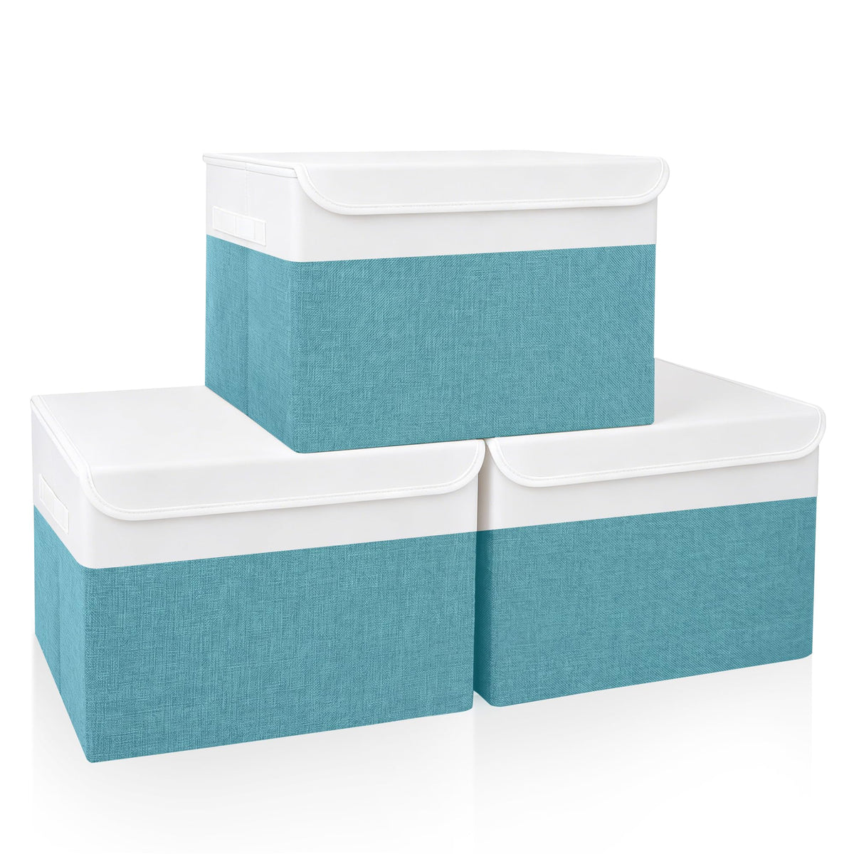 Bagnizer Large 17" 42 Quarts Collapsible Stackable Storage Bins with Lids [3-Pack] Foldable Fabric Linen Storage Boxes Cube, Closet Organizer Baskets with Label for Home (16.7 x 12 x 12, Gray)