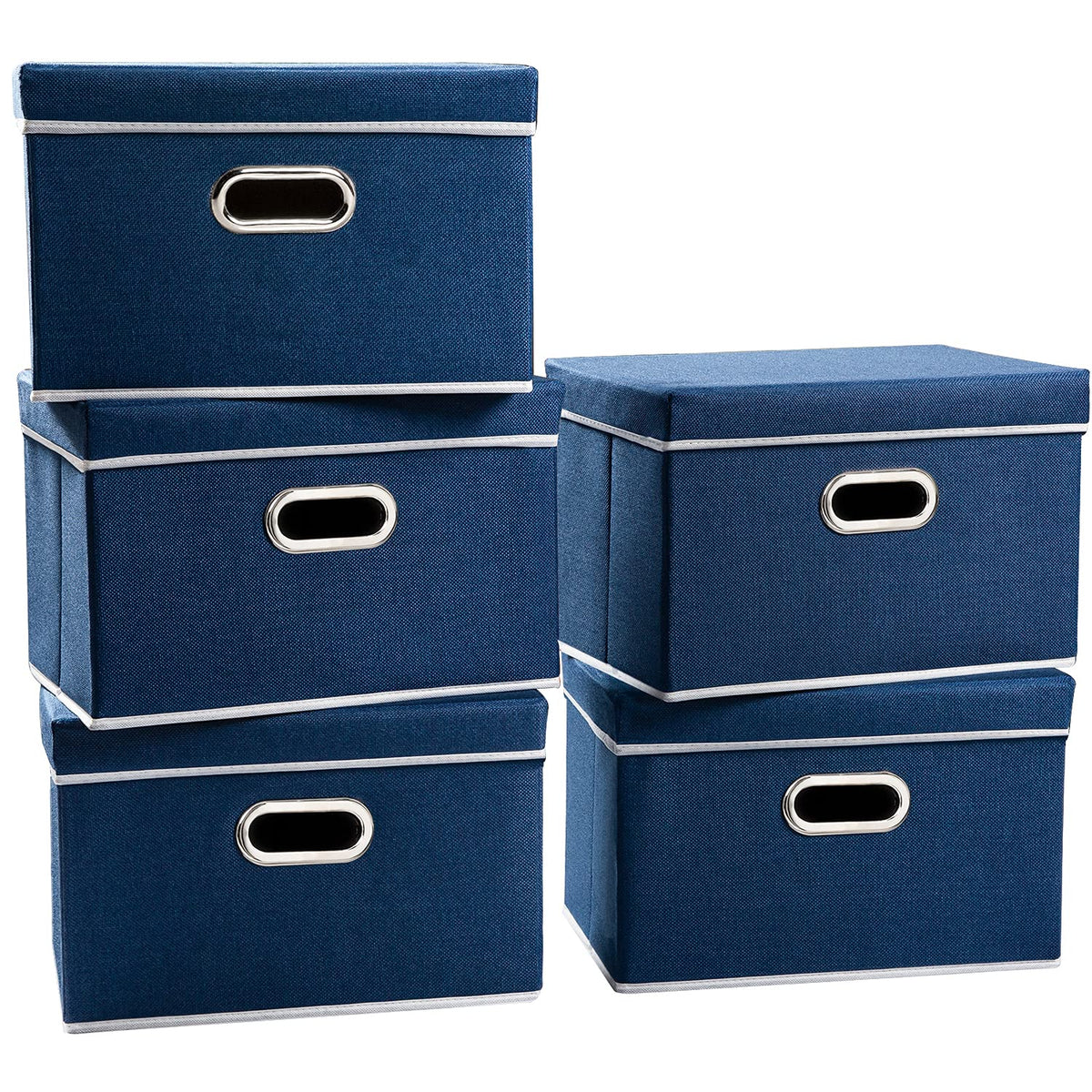 PRANDOM Large Collapsible Storage Bins with Lids [3-Pack] Linen/Cotton Blend Foldable Storage Boxes Organizer Containers Baskets Cube with Cover for Home Bedroom Closet Office Nursery(17.7x11.8x11.8)
