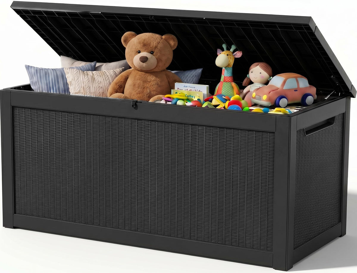 Outdoor Storage Box, 170 Gal Waterproof Resin Deck Box w/Support Rod