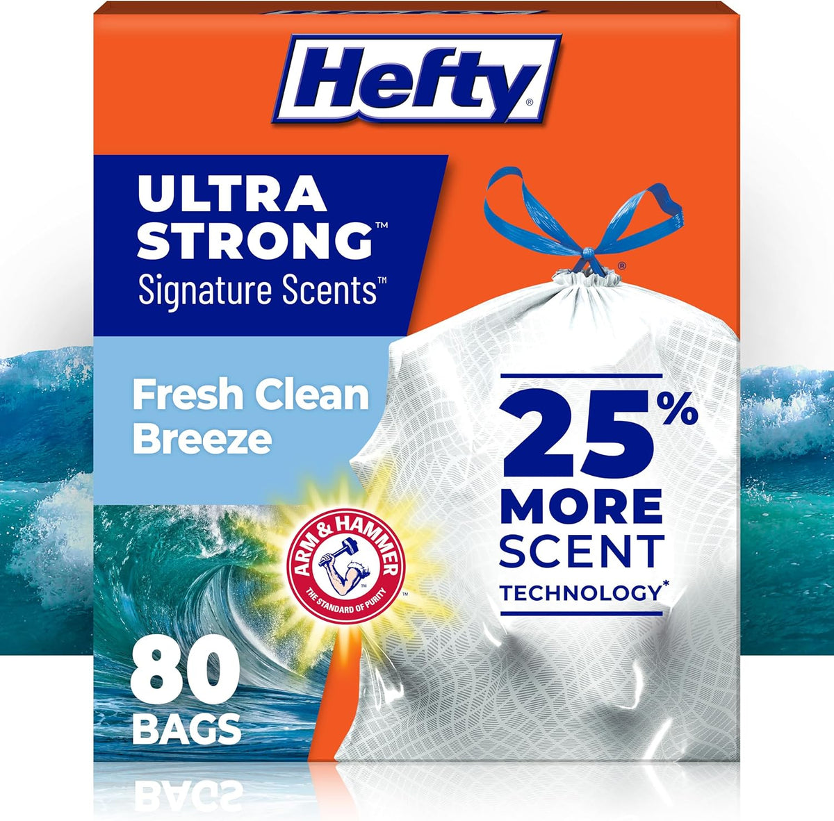 Hefty Ultra Strong Signature Scents 13G Trash Bags, Fresh Clean, 80ct