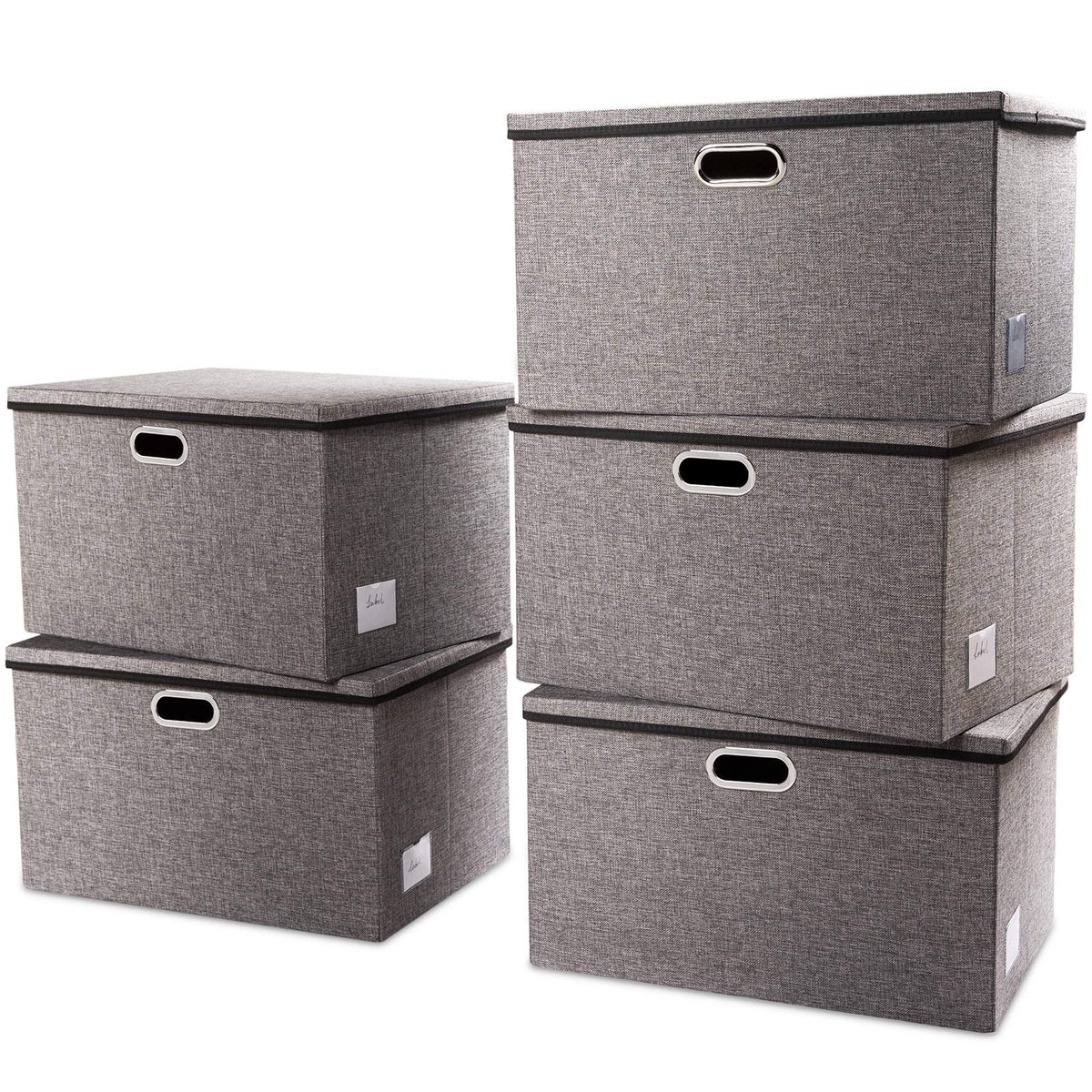 PRANDOM Large Collapsible Storage Bins with Lids [3-Pack] Linen/Cotton Blend Foldable Storage Boxes Organizer Containers Baskets Cube with Cover for Home Bedroom Closet Office Nursery(17.7x11.8x11.8)