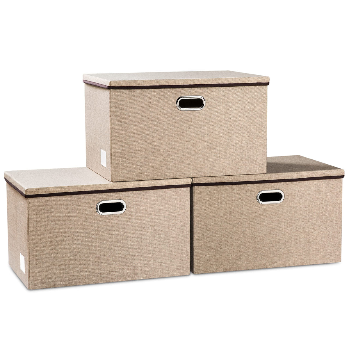 PRANDOM Large Collapsible Storage Bins with Lids [3-Pack] Linen/Cotton Blend Foldable Storage Boxes Organizer Containers Baskets Cube with Cover for Home Bedroom Closet Office Nursery(17.7x11.8x11.8)