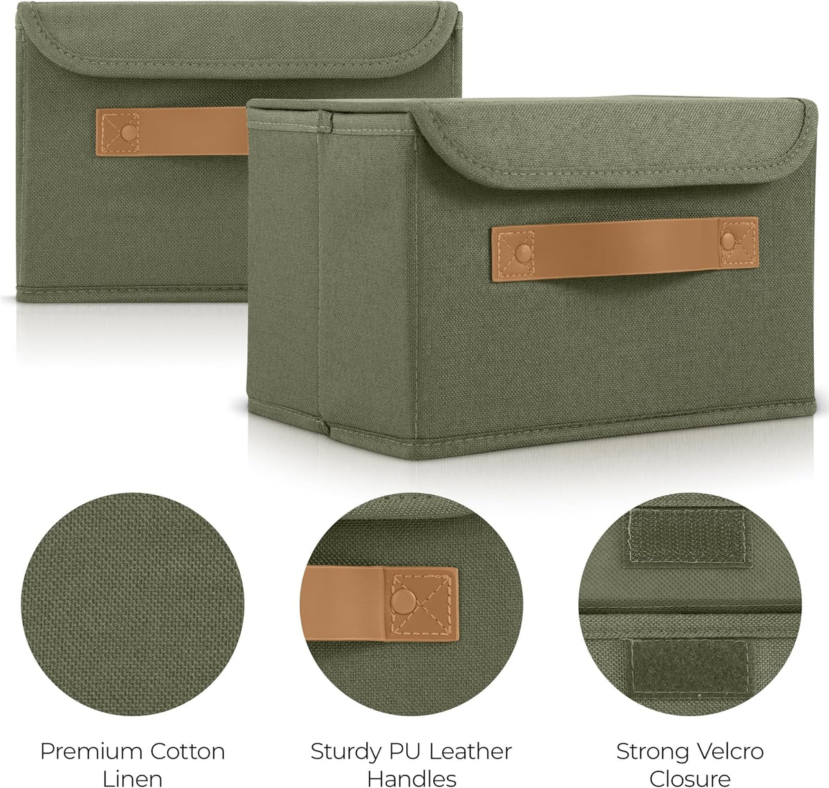 Decorative Linen Storage Boxes with Lids - Spacious Set of 2 Organizer Bins