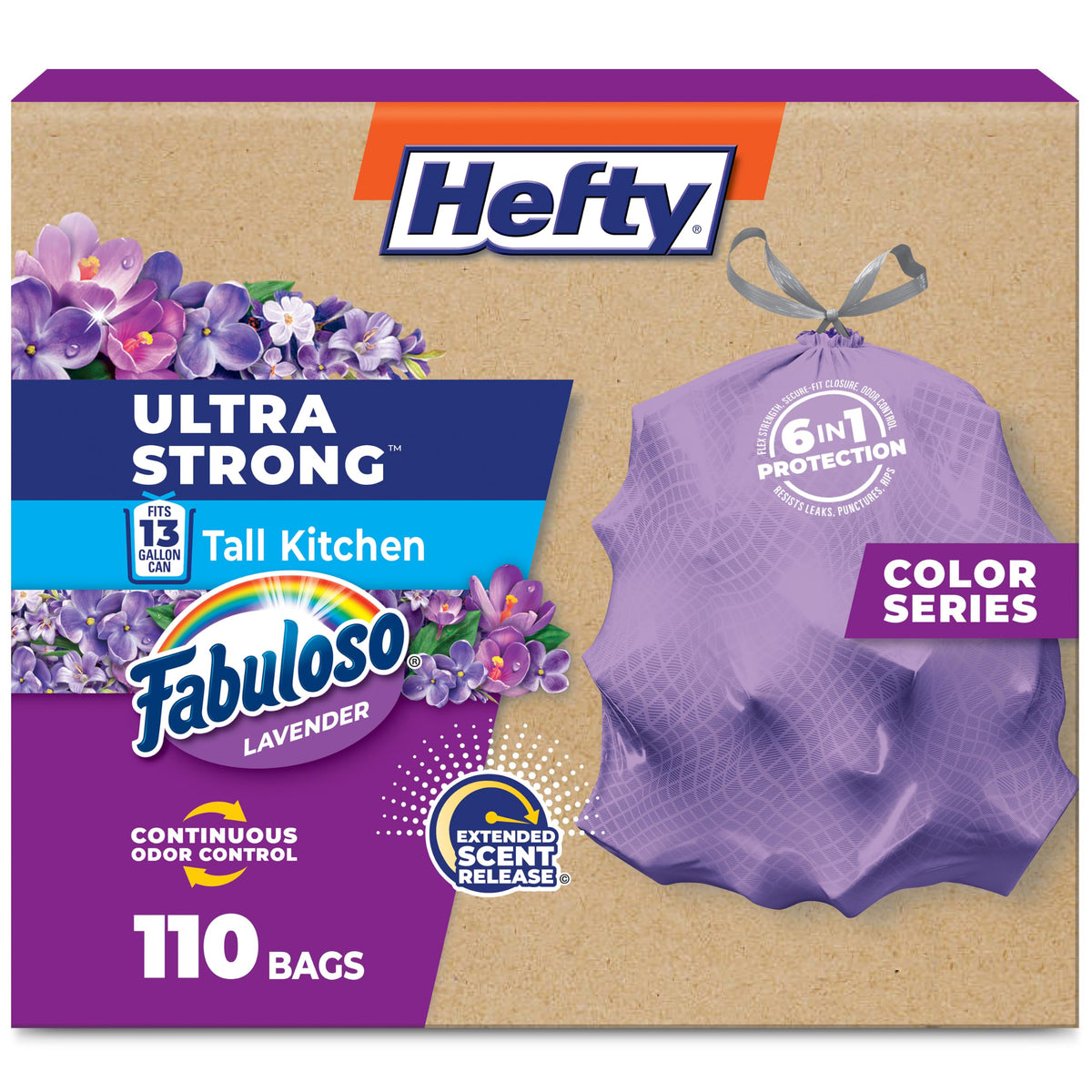 Hefty Ultra Strong 13 Gal Kitchen Trash Bags, Fabuloso Lavender, 80ct